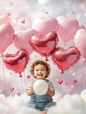 7x5ft/2.2x1.5m Valentine's Day Backdrop for Photography Pink Heart Balloons